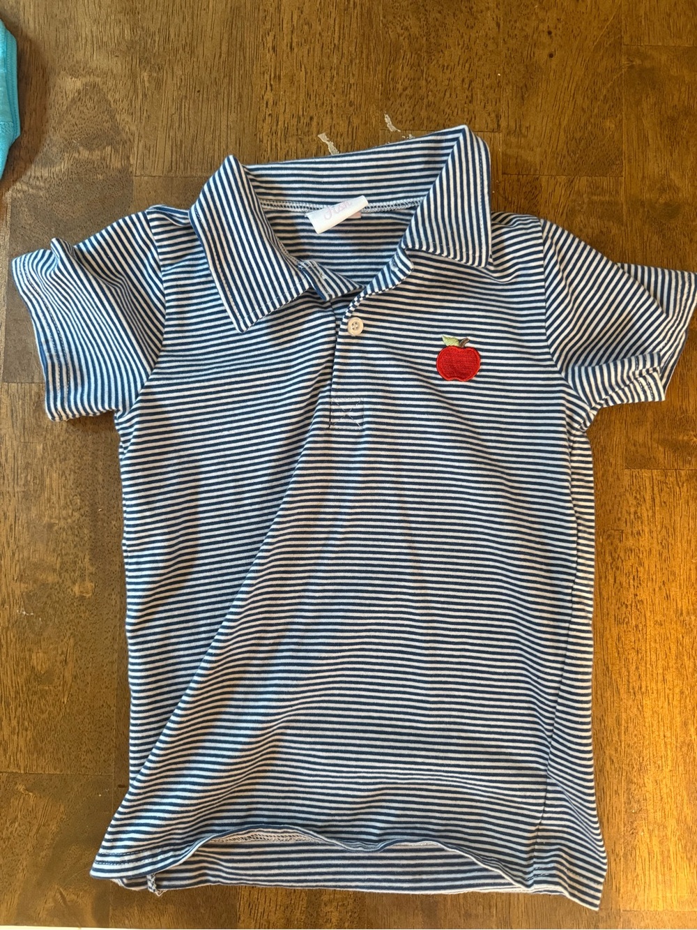 Toddler Navy & White Striped Polo with Red Apple Patch